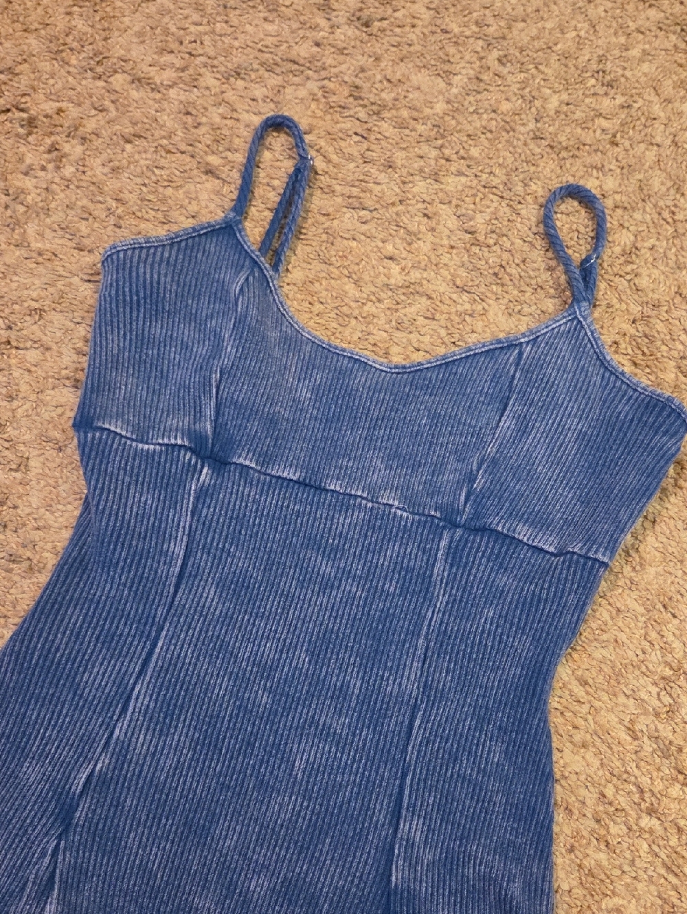 Lulus Simply Pretty Washed Blue Ribbed Pleated Sleeveless Mini Dress - Size M - Picture 3 of 5